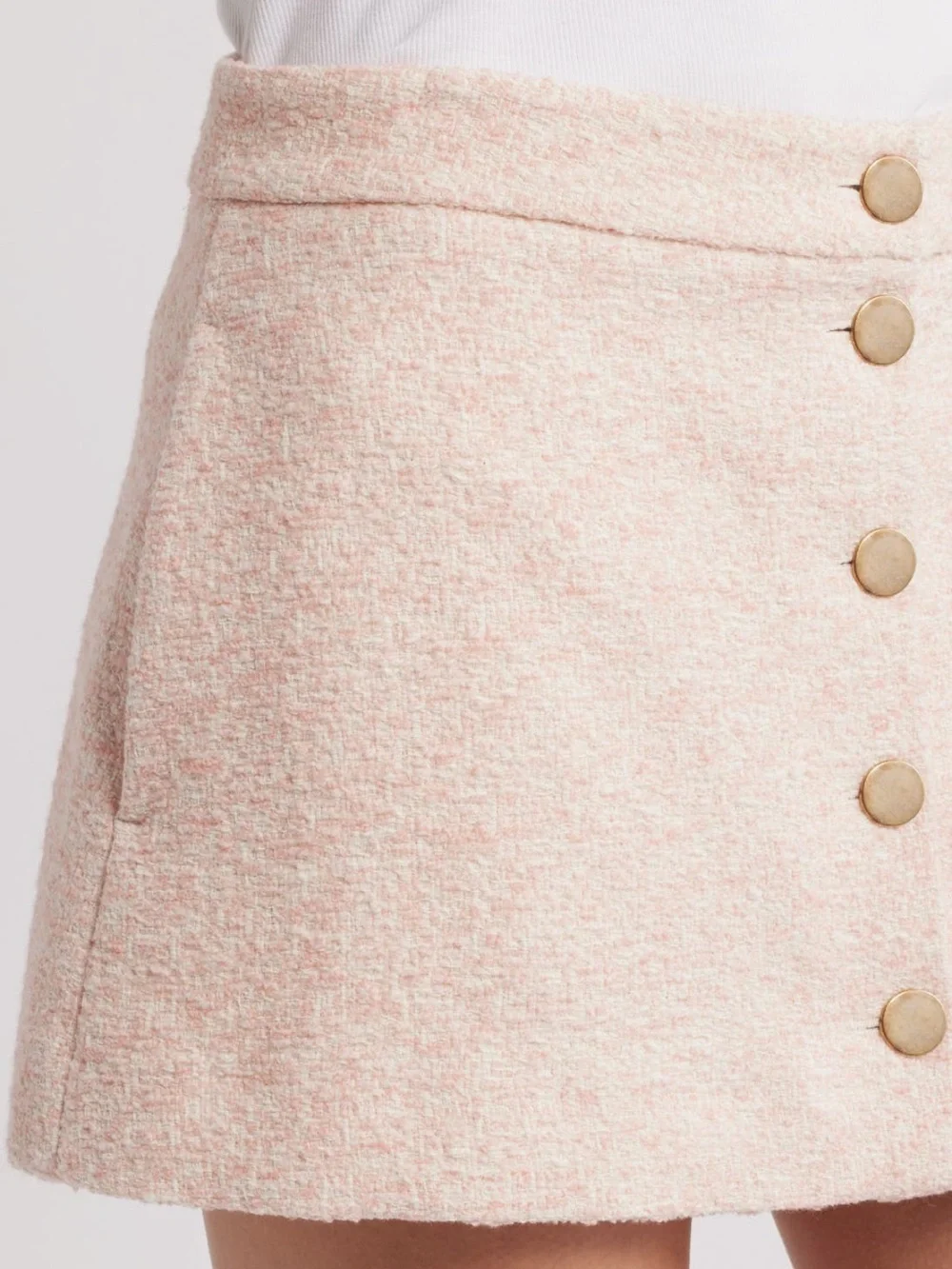 Frame The Tweed Light Pink Gold Button Front A-Line Mini Skirt NEW Size 8 - Picture 3 of 13